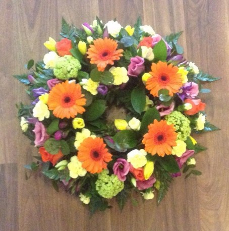 Cerise Pink, Orange and Yellow Wreath