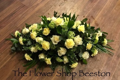 Lemon and White Carnation and Rose Casket Spray