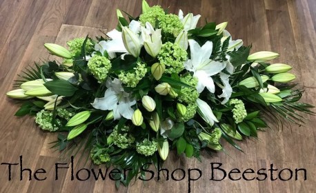 White Lily and Lime Green Casket Spray