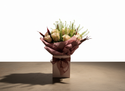 Rose Mist No. 09 - A soft, romantic bouquet of blush roses and fresh green detail, designed with an elegant modern feel. Romantic for anniversaries, gestures and feminine luxury for birthdays.