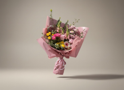 Pink Lemonade No. 76 - A show stopping front facing bouquet. Perfect for summer with vibrant pink and yellow blooms. A statement bouquet for birthdays, thank you and just because.
