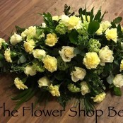 Lemon and White Carnation and Rose Casket Spray