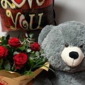 6 Red Rose Hand Tied, Large Teddy and Balloon