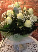12 White Rose Hand Tied